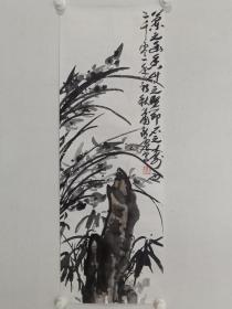 保真书画，国画大家萧龙士先生之子萧承震《兰石图》一幅，纸本托片，尺寸97×34cm