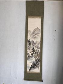 F20回流老画【山居图】款印【青云】画芯34×139厘米，纸本纸裱实木轴头缺一个，品相如图，手绘包老保真放心收藏！