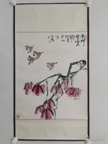 保真书画，李晓明先生早期花鸟画一幅，原装裱镜心，尺寸57.5×47.5cm
            中国美协会员，中国艺术研究院 艺术创作院研究员 ，中国画创作研究院研究员