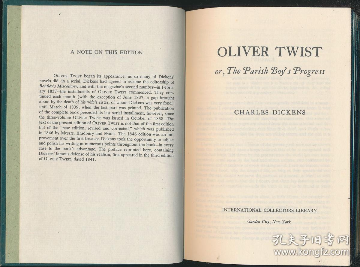 精装毛边本《Oliver Twist》（雾都孤儿）（狄更斯著·国际收藏家图书馆英文版）