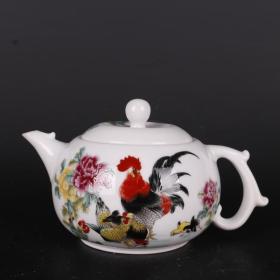 民国粉彩全家福纹茶壶中式茶具摆件仿古瓷器古董古玩老货收藏