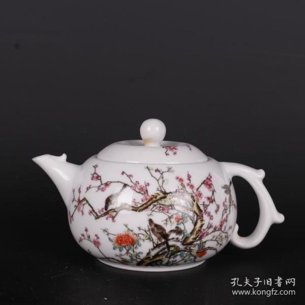 民国粉彩花鸟喜上眉梢茶壶贴花制品仿古老货瓷器家居用品古玩收藏