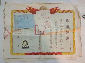 五十年代，毕业证4张学生证1张选民证1张（出自两人，系夫妻），上海甘泉中学，私立大江中学，十二女子中学纺织局职工子弟学校，都是毛笔签字