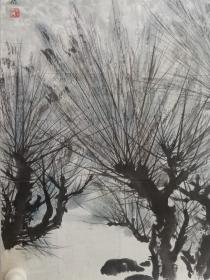 保真书画，安徽名家胡才震山水画一幅，纸本托片，尺寸68×45.5cm