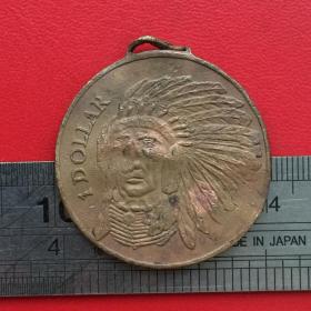 D252韩素帕克邦扎市1美元美国印第安人飞鹰星星图铜牌铜章挂件吊坠