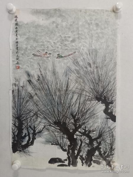 保真书画，安徽名家胡才震山水画一幅，纸本托片，尺寸68×45.5cm