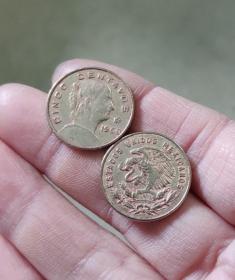 旧币 墨西哥5分纪念币 硬币 直径约20.5mm 年份随机美洲收藏