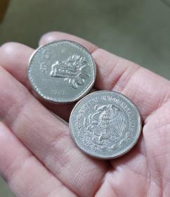 旧币 墨西哥5元纪念币 硬币 直径约27mm 年份随机美洲收藏