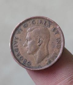 旧币 加拿大1分枫叶乔治六世纪念币 硬币 约19mm1940-1948年钱币