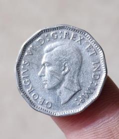多边旧币 加拿大5分乔治六世海狸纪念币 硬币约21mm年份随机 钱币