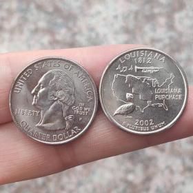 美国洲币25分 35路易斯安那 直径约24mm 硬币钱币 收藏