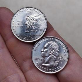 美国洲币25分 5新罕布什尔洲 直径约24mm 硬币钱币 收藏