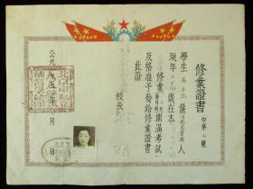 1954年北京私立缝纫补习学校 修业证书