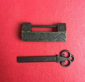 古玩杂项复古纯铜小锁 喜鹊登梅喜鹊登梅合背小号可正常使用4厘米