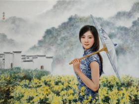 赵国学 美女 瓷板画 可合影 80*58