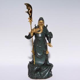 雍正古铜彩鎏金关公像