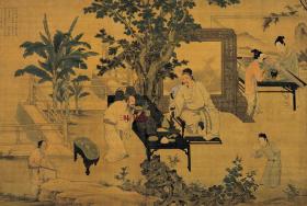 明 杜堇 玩古图 30x44.7cm 绢本 1:1高清国画复制品