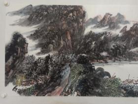 保真书画，当代山水名家，解放军国防大学书画研究院副院长，画家谭开《幽境》四尺整纸山水画一幅。