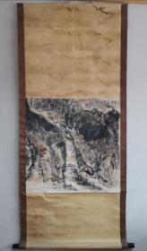 南京著名画家 傅二石先生 国画山水一幅，老装老裱，尺寸68x68厘米，卷轴，保真！