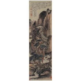 石溪道人髡残 秋山草堂图 复古山水书画挂轴水墨国画真迹微喷复制