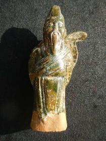 漢綠釉背龜神仙像