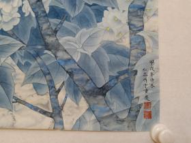 保真书画，重庆画家谢仁志精美工笔花鸟画一幅，中国书画函授大学展览作品，纸本托片，尺寸69×65.5cm