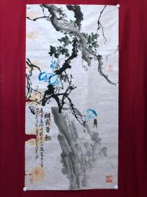 书画原作10267，著名画家【周仁辉、何俊德】花鸟画，朝霞音韵