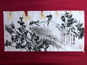 书画原作10266，著名画家【周仁辉、何俊德】花鸟画，双喜富贵