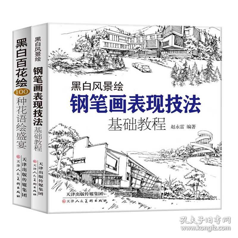 全新正版 黑白风景绘 黑白百花绘 铅笔画钢笔画表现技法基础教程从入门到精通零基础学绘画 黑白画意 建筑风景速写线描画初学者绘画技法