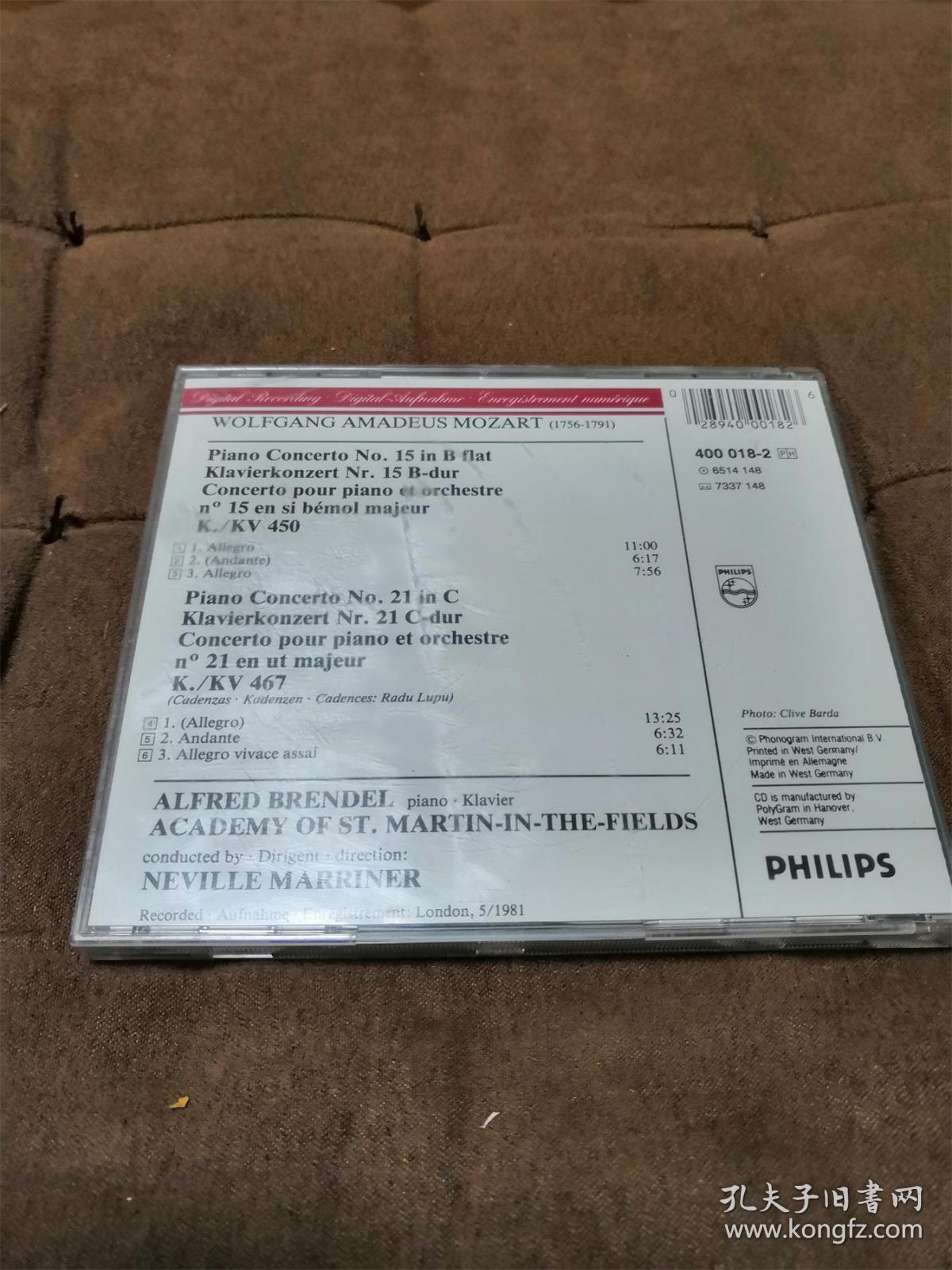 PHILIPS 莫扎特-第15&21钢琴协奏曲/布伦德尔 BRENDEL /MOZART 西德银圈PDO首版