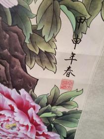 装裱字画《著名书画家秦文款美术作品：工笔富贵和平图（四尺整张）》画芯长128厘米，宽68厘米！笔墨老道！懂字画者鉴之！2021年画袋内之16