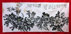 书画原作10298，著名画家【周仁辉、王平善】花鸟画，牡丹图，国色天香，约24平尺