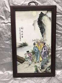 全手工粉彩人物故事瓷板画，夜游赤壁