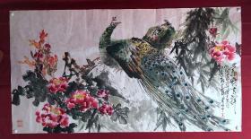 书画原作10308，著名画家【周仁辉、何俊德】花鸟画，孔雀，富贵吉祥