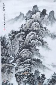 【卫士之光展览作品】湖南省长沙市公安局唐建亚国画作品《溪山秋雨》一幅（纸本软片，约8.3平尺，钤印：唐建亚印）HXTX206970