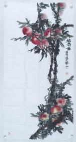 【卫士之光展览作品】甘肃省公安厅王海东国画作品《福寿图》一幅（纸本软片，约7.16平尺，钤印：王海东印）HXTX206961