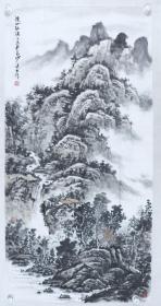 【卫士之光展览作品】湖南省长沙市公安局唐建亚国画作品《溪山秋雨》一幅（纸本软片，约8.3平尺，钤印：唐建亚印）HXTX206970