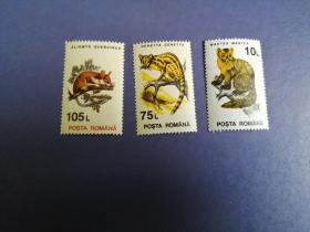 外国邮票  罗马尼亚邮票   野生动物 3枚（无邮戳新票)