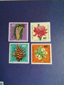 外国邮票  卢旺达邮票 花卉4枚（无邮戳新票)