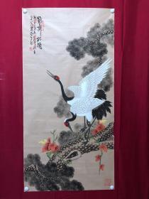 书画原作10377，著名画家【周仁辉、何俊德】工笔花鸟画，松鹤图