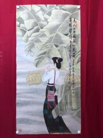 书画原作10388，著名画家【周仁辉、高峰】工笔人物画，仕女图，南国风情