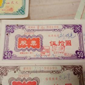 股票(建湖县辛庄供销合作社)五张大全套合售