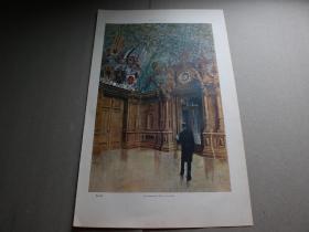 7【百元包邮】1895年套色平版印刷画《德国国会大厦的餐厅》（der restaurations saal im reichstage）尺寸约41*28厘米（货号603206）