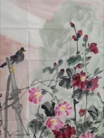 保真书画，著名画家庄乾梅四尺整纸《和风之韵》花鸟画一幅。 庄乾梅，1965年生，山东临沂人。1993年就读于中国美术学院中国画系，2008年就读于中国艺术研究院中国画研究生课程班。出版有《庄乾梅中国画集》《当代著名画家经典丛书——庄乾梅》等。现为中国美术家协会会员，中国女画家协会常务理事，燕山国画院副院长，山东画院特聘高级画师。