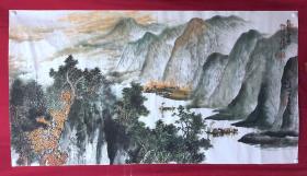 书画10410，著名画家【周仁辉、何俊德】山水画，秋色无限