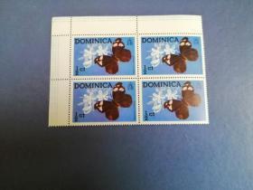 外国邮票   多米尼加邮票 1975年 蝴蝶    4方联 （无邮戳新票)