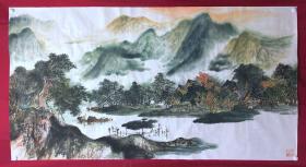 书画10409，著名画家【周仁辉、何俊德】山水画，乡情