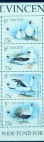 英属圣文森特 1995年 野生动物保护基金会 WWF 蓝脸锏鸟 4全新 联票