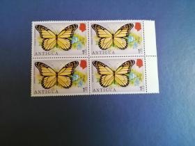 外国邮票   安提瓜邮票 1975年 蝴蝶  4方联 （无邮戳新票)