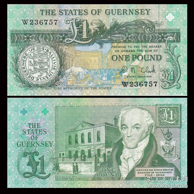 欧洲全新UNC 格恩西1镑纸币 外国钱币 ND(1991)年 P-52c